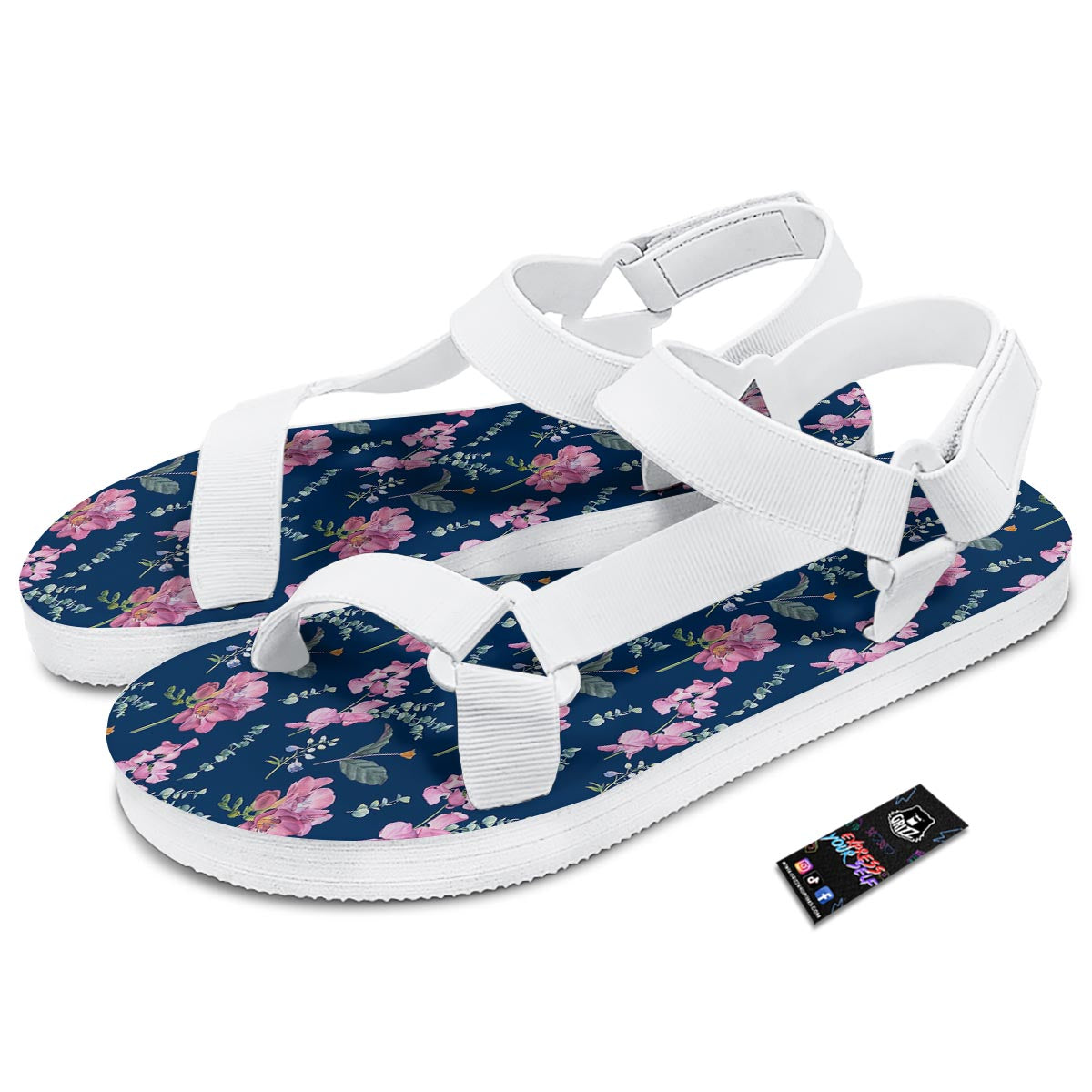 Floral Sweet Pea Print Pattern White Open Toe Sandals-grizzshop