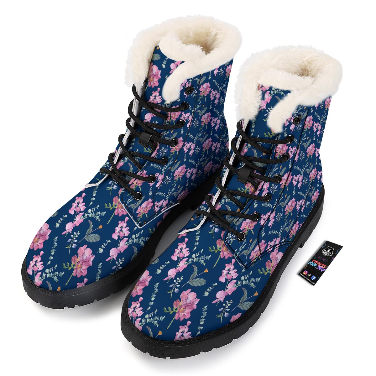 Floral Sweet Pea Print Pattern Winter Boots-grizzshop