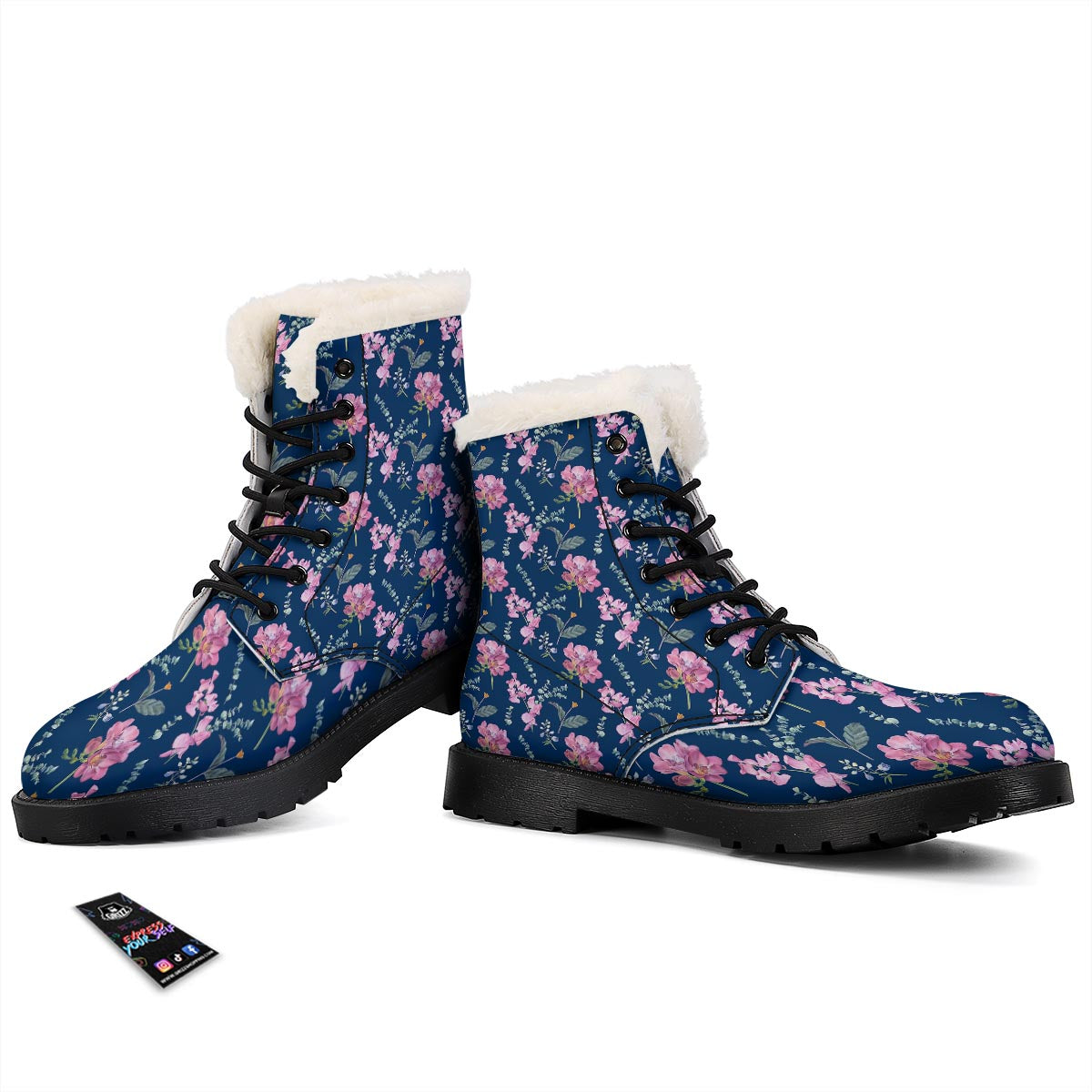 Floral Sweet Pea Print Pattern Winter Boots-grizzshop