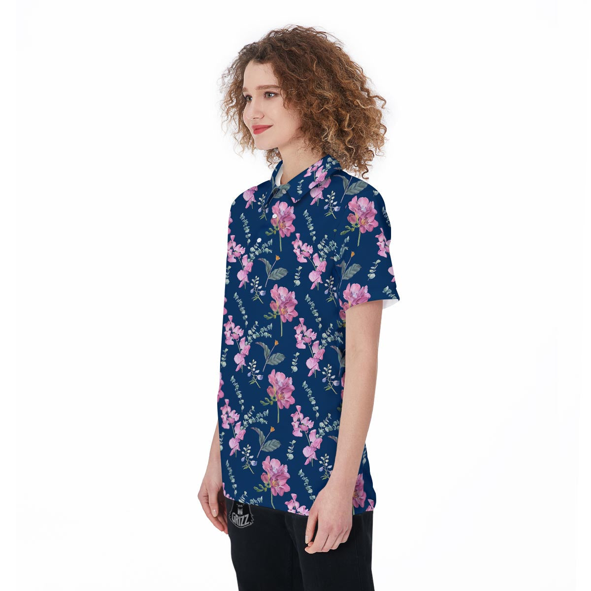 Floral Sweet Pea Print Pattern Women's Golf Shirts-grizzshop