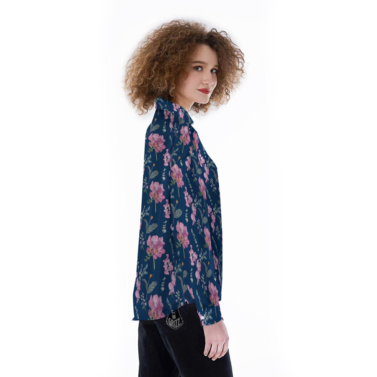 Floral Sweet Pea Print Pattern Women's Long Sleeve Shirts-grizzshop