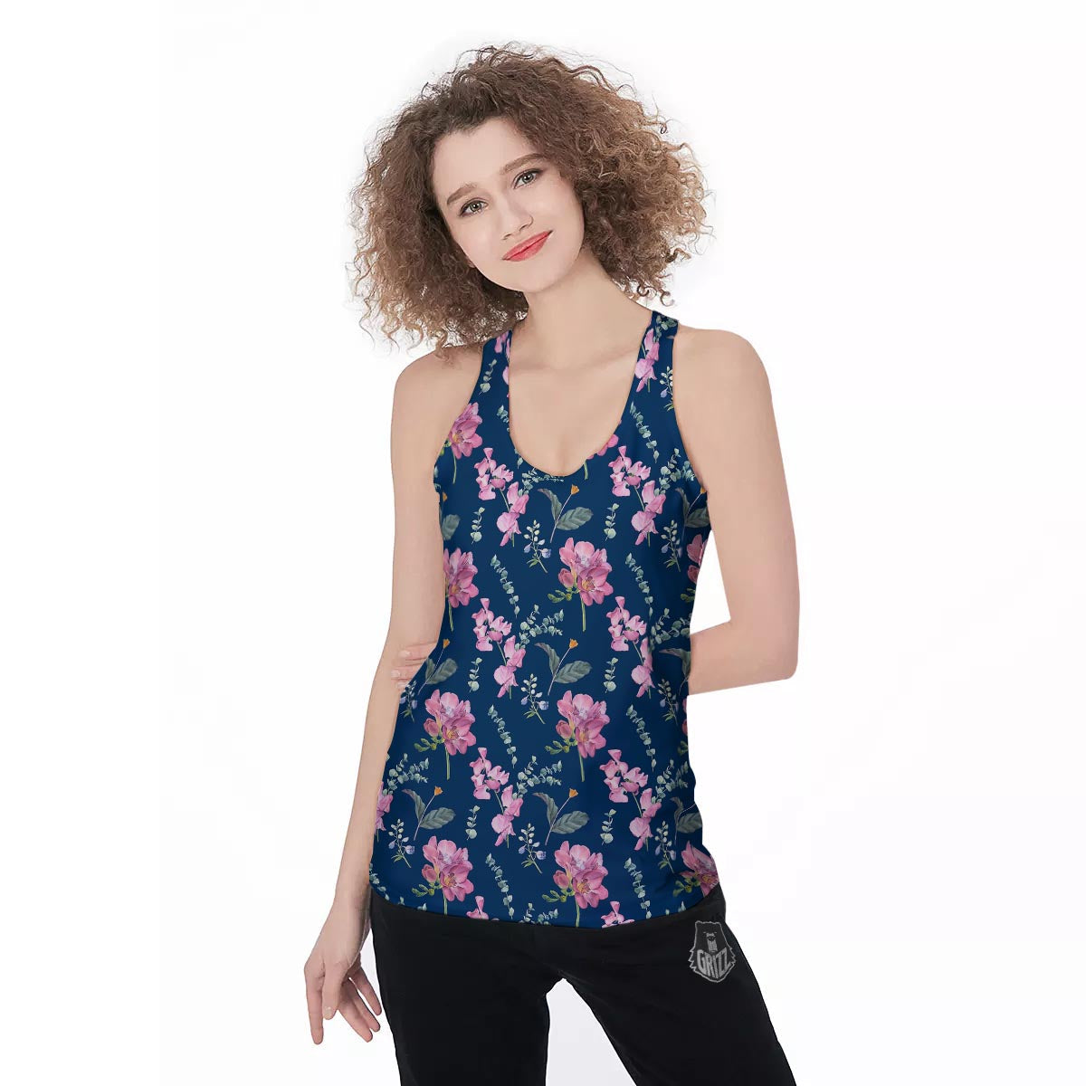 Floral Sweet Pea Print Pattern Women's Racerback Tank Top-grizzshop