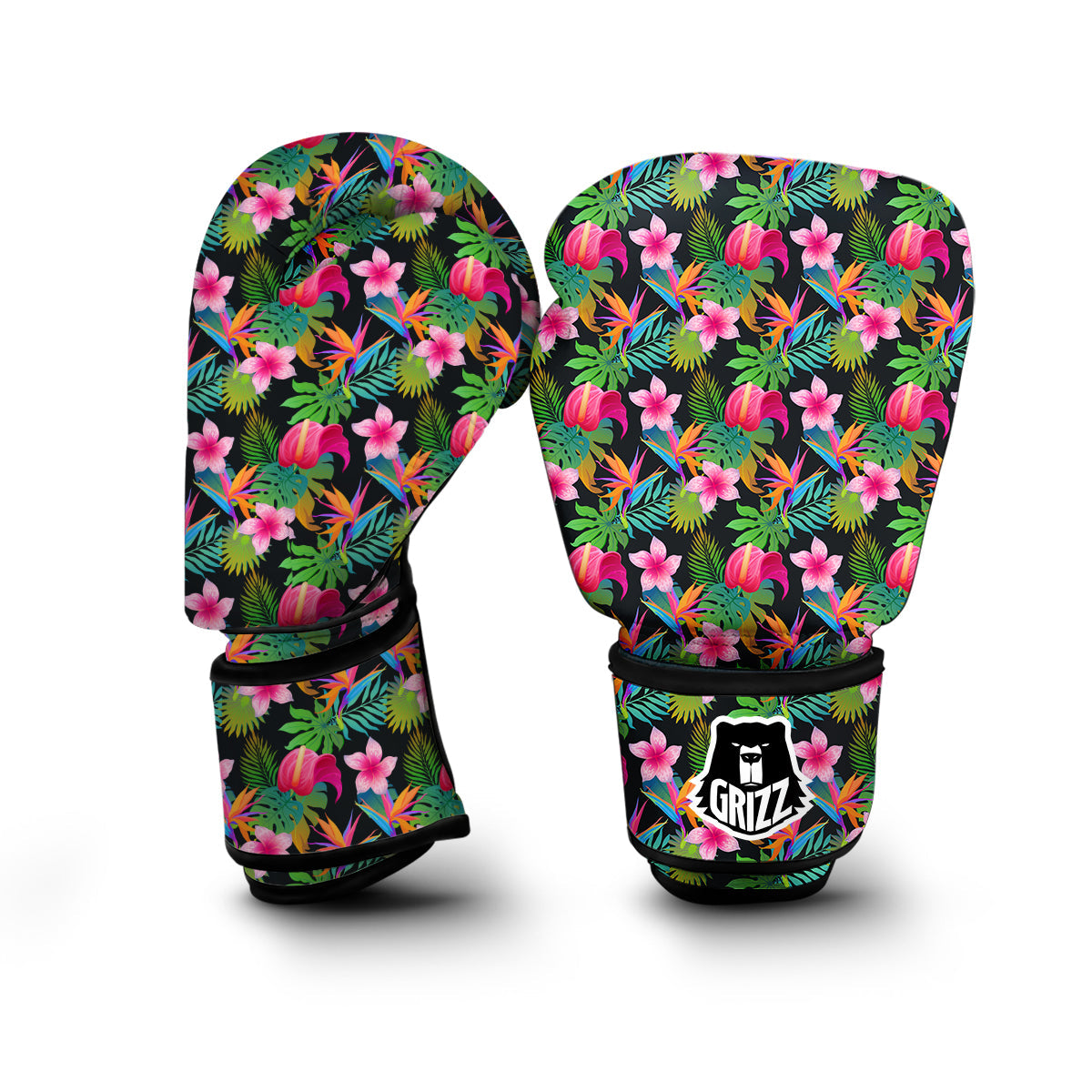 Floral Tropical Hawaiian Flower Hibiscus Palm Leaves Pattern Print Boxing Gloves-grizzshop
