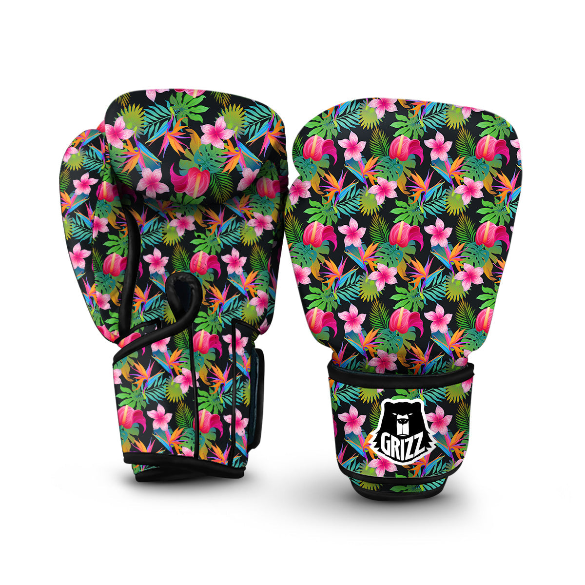 Floral Tropical Hawaiian Flower Hibiscus Palm Leaves Pattern Print Boxing Gloves-grizzshop