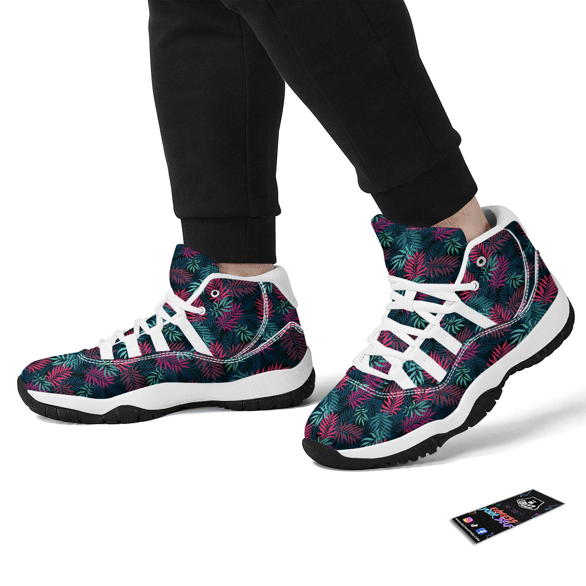 Floral Tropical Hawaiian Palm Leaves Pattern Print White Bball Shoes-grizzshop