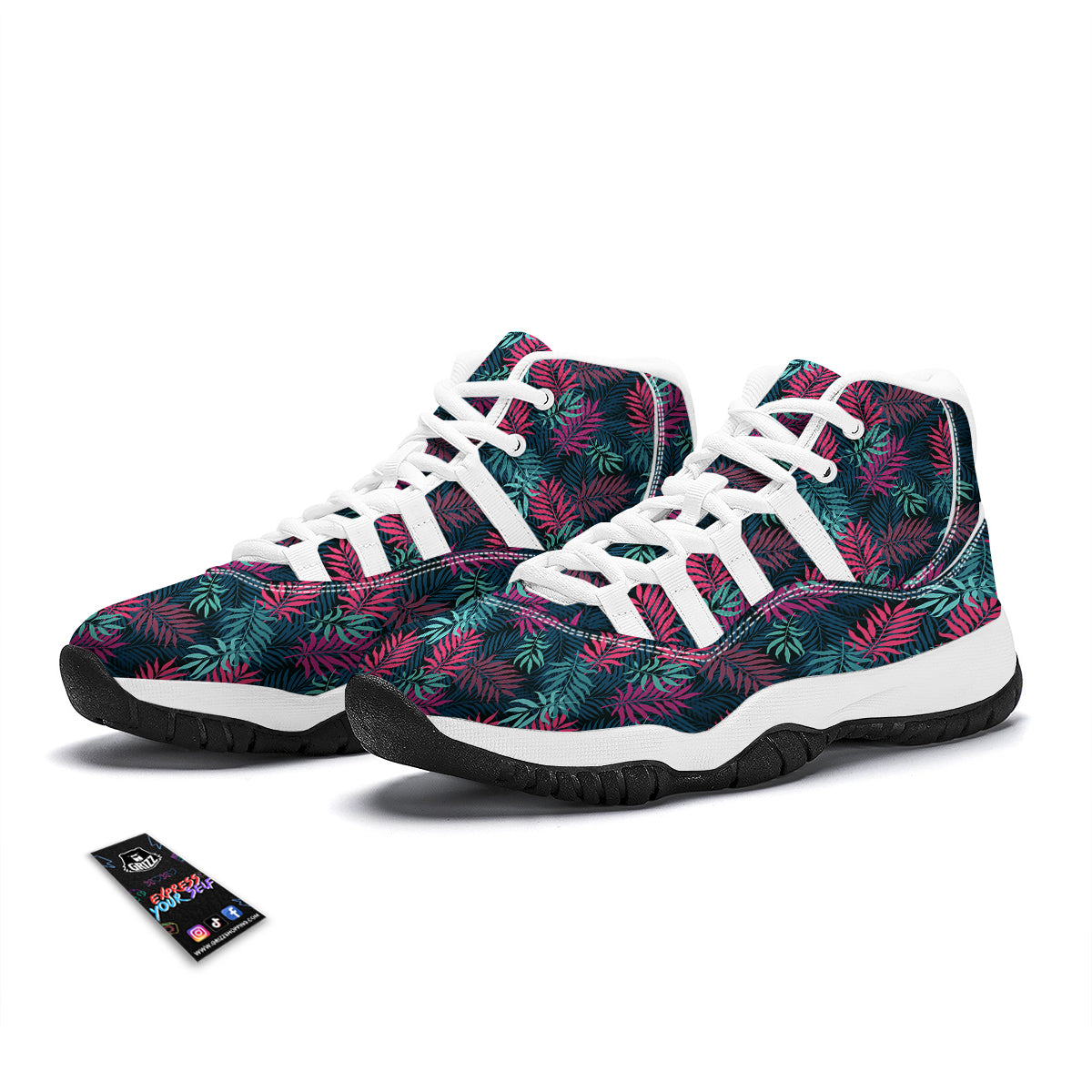 Floral Tropical Hawaiian Palm Leaves Pattern Print White Bball Shoes-grizzshop