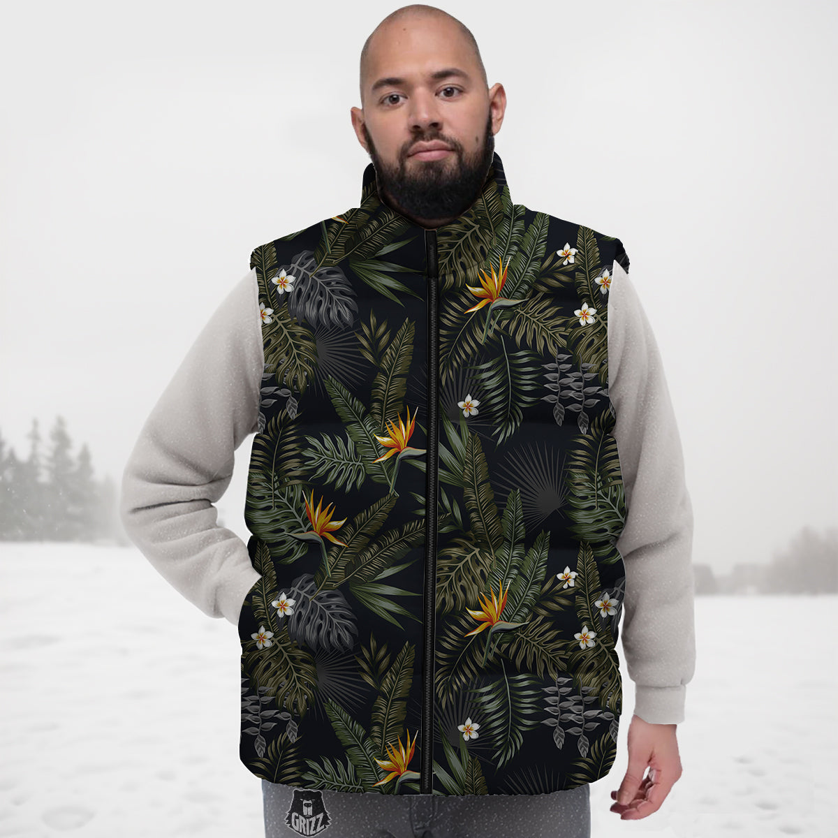 Floral Tropical Vintage Print Pattern Down Vest-grizzshop