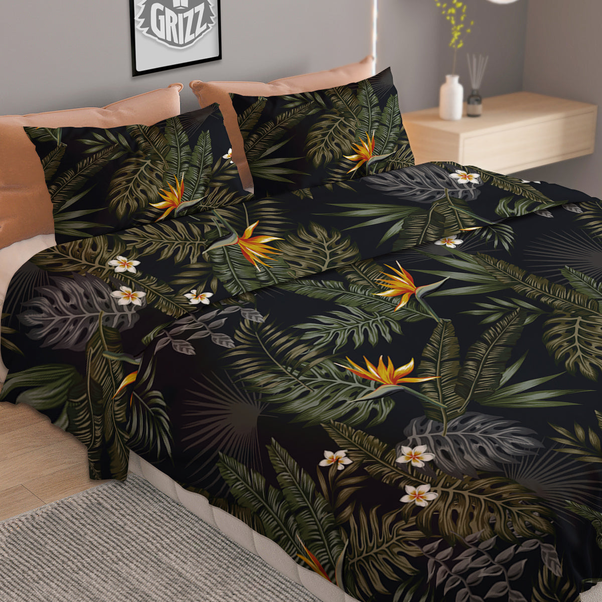 Floral Tropical Vintage Print Pattern Duvet Cover Bedding Set