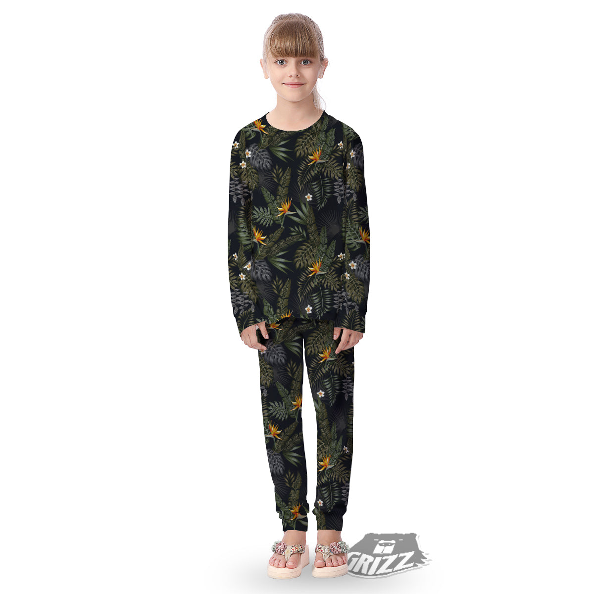 Floral Tropical Vintage Print Pattern Kid's Pajamas-grizzshop