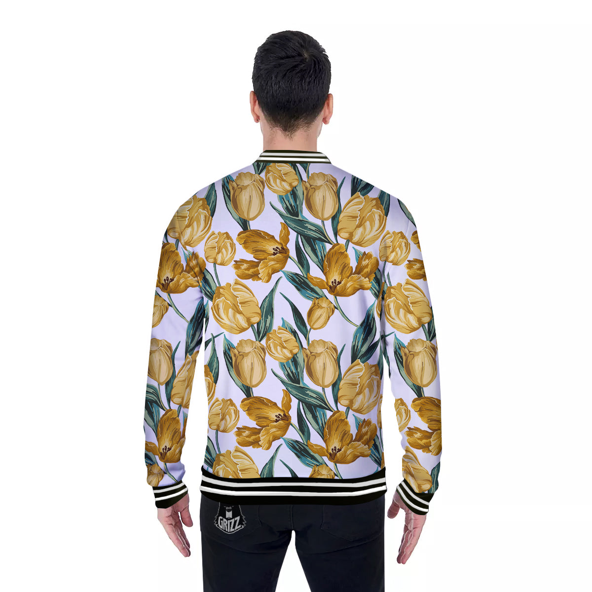 Floral Tulip Yellow Print Pattern Baseball Jacket-grizzshop