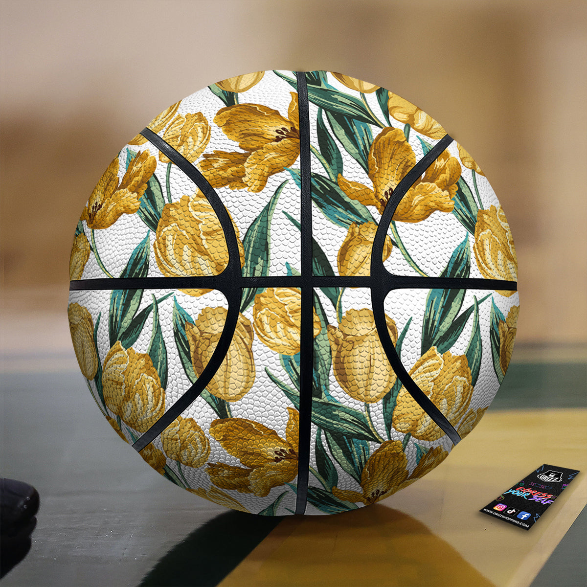 Floral Tulip Yellow Print Pattern Basketball