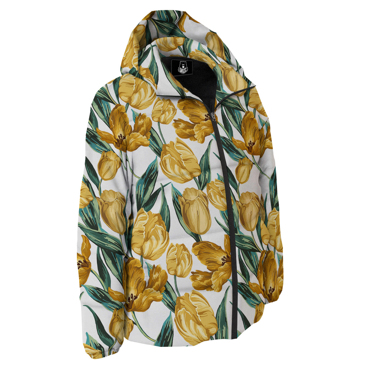 Floral Tulip Yellow Print Pattern Down Jacket-grizzshop