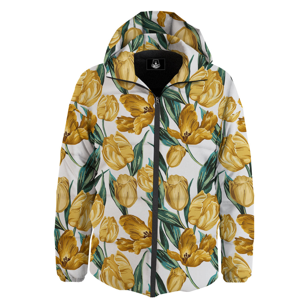 Floral Tulip Yellow Print Pattern Down Jacket-grizzshop
