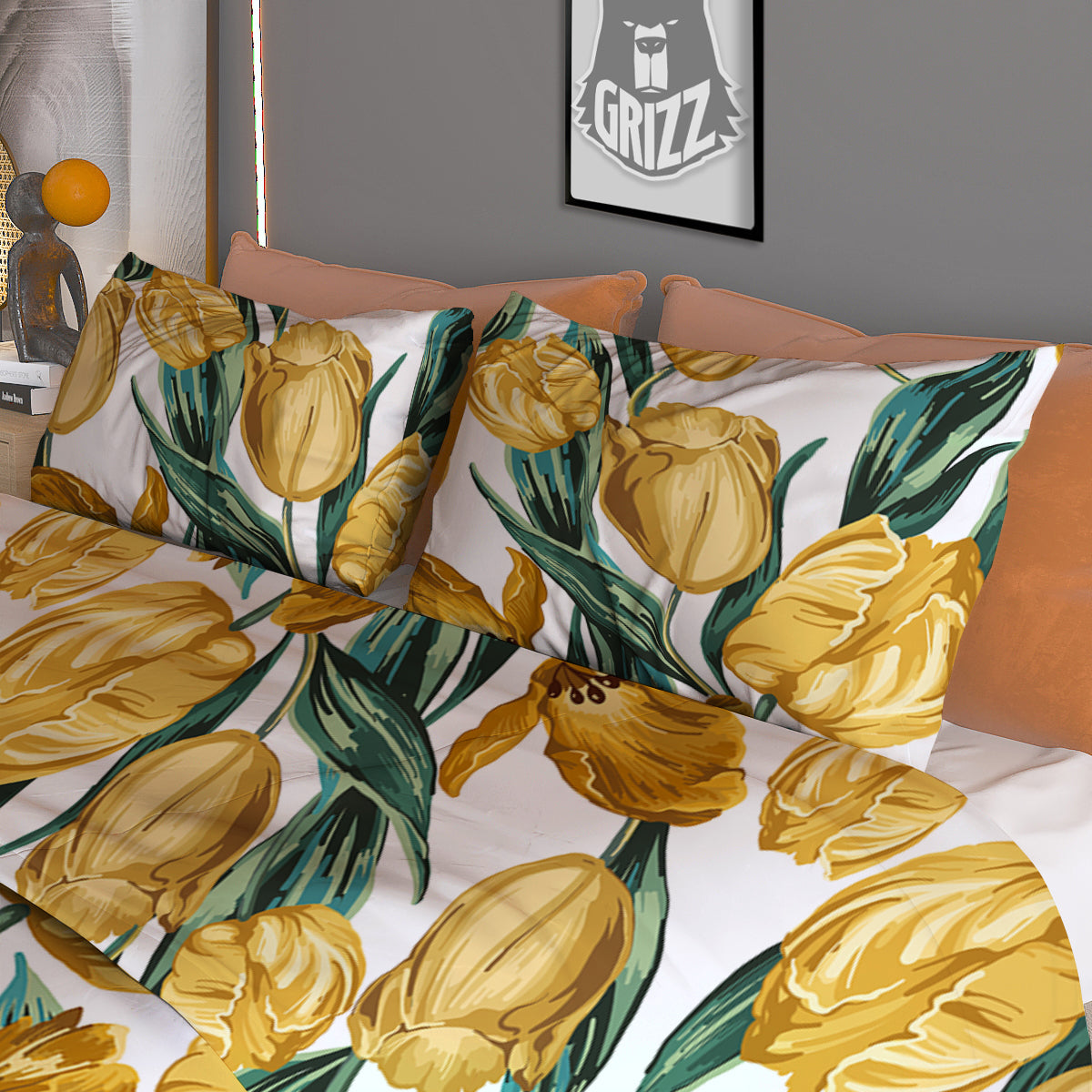 Floral Tulip Yellow Print Pattern Duvet Cover Bedding Set