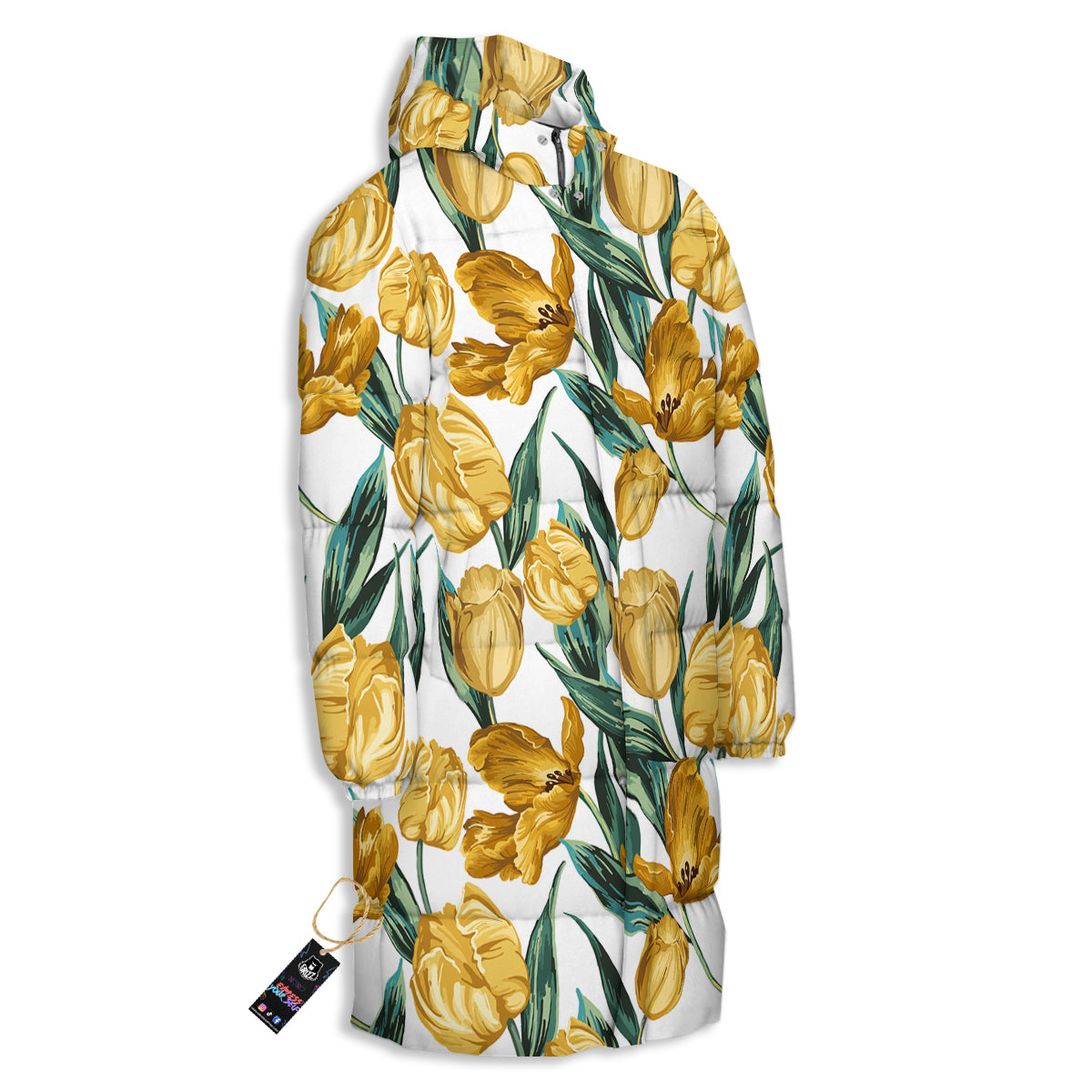 Floral Tulip Yellow Print Pattern Long Down Jacket-grizzshop