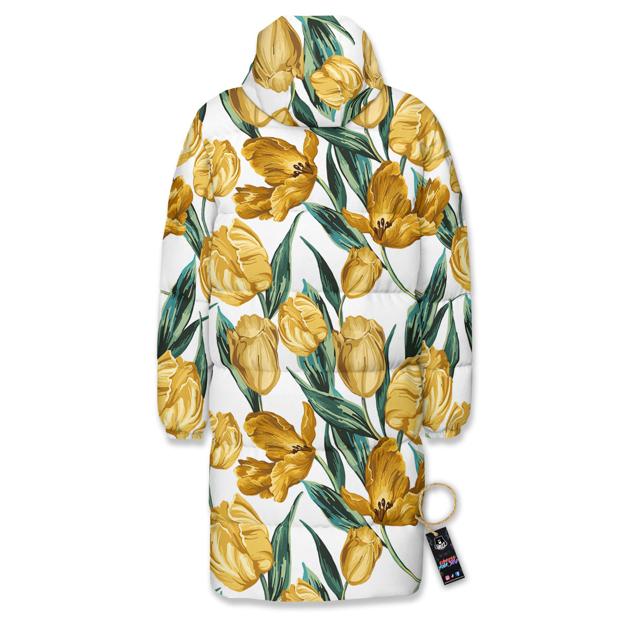 Floral Tulip Yellow Print Pattern Long Down Jacket-grizzshop