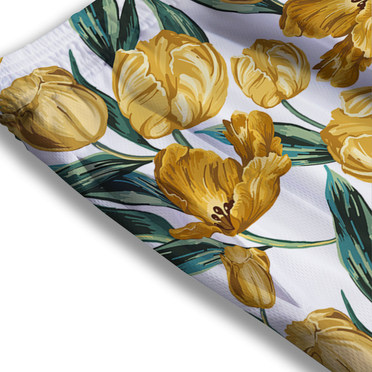 Floral Tulip Yellow Print Pattern Mesh Shorts
