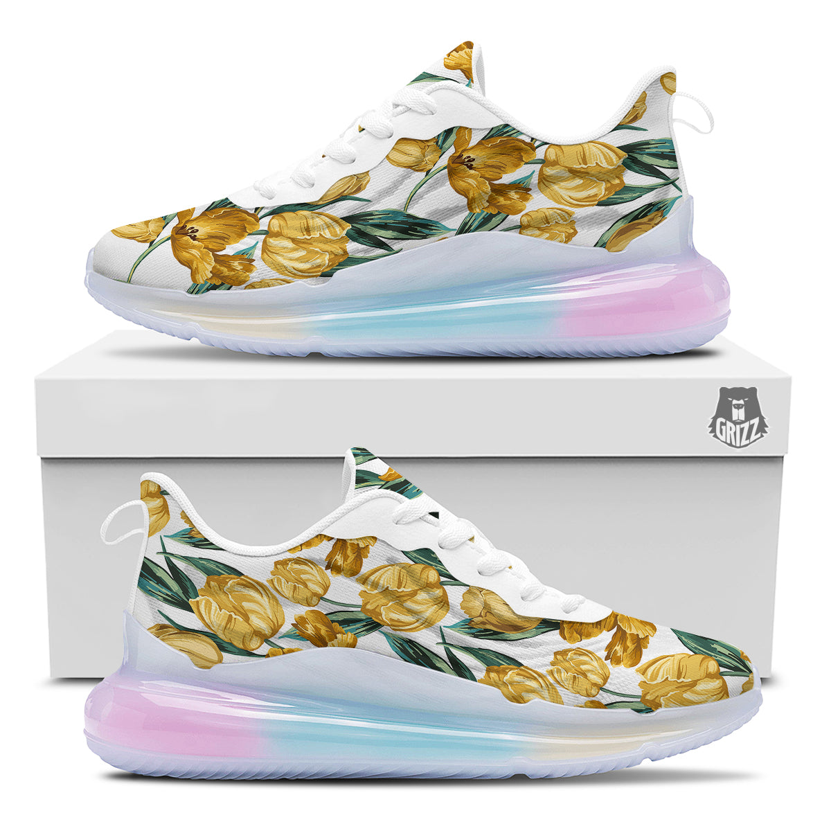 Floral Tulip Yellow Print Pattern Running Sneakers-grizzshop