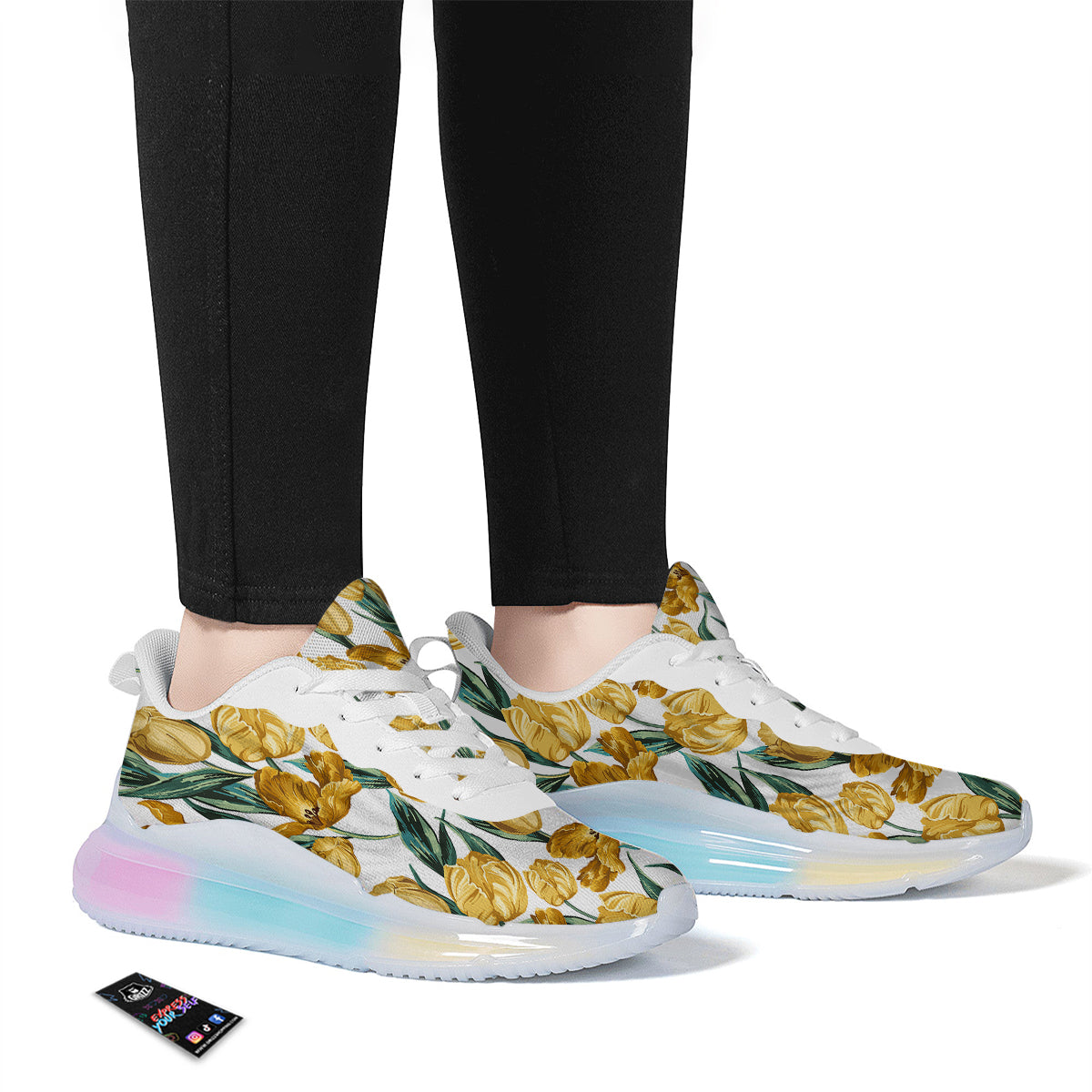Floral Tulip Yellow Print Pattern Running Sneakers-grizzshop