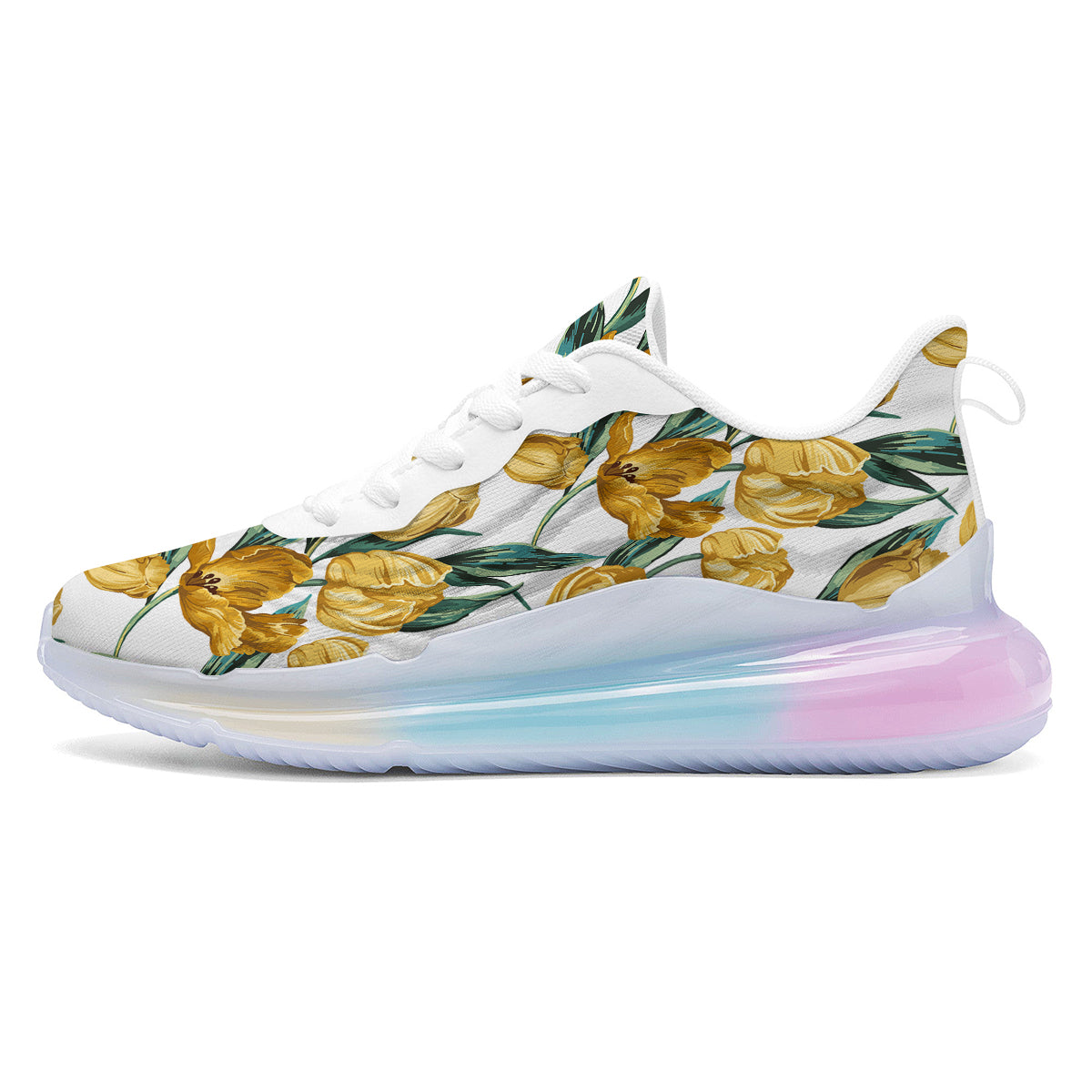 Floral Tulip Yellow Print Pattern Running Sneakers-grizzshop