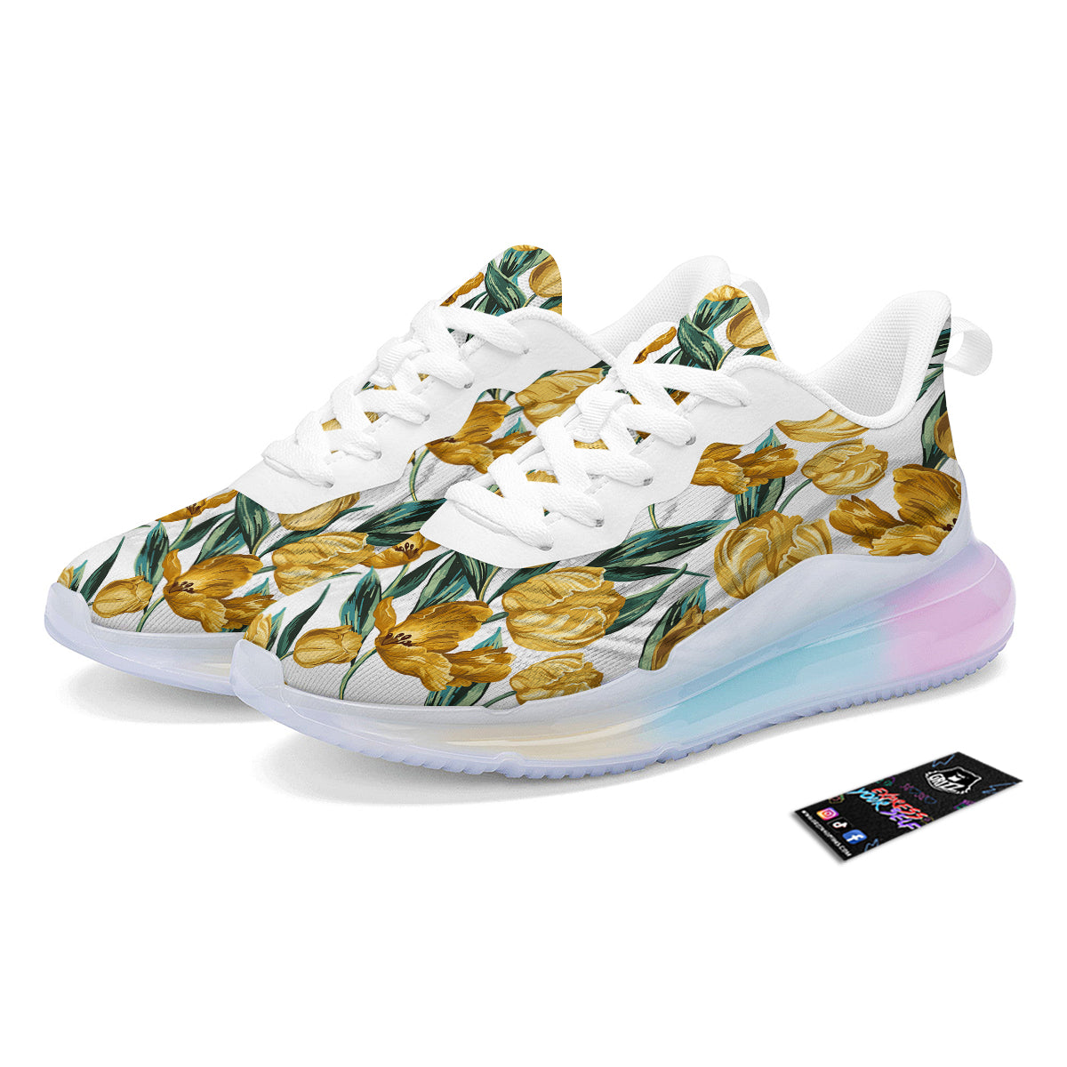 Floral Tulip Yellow Print Pattern Running Sneakers-grizzshop