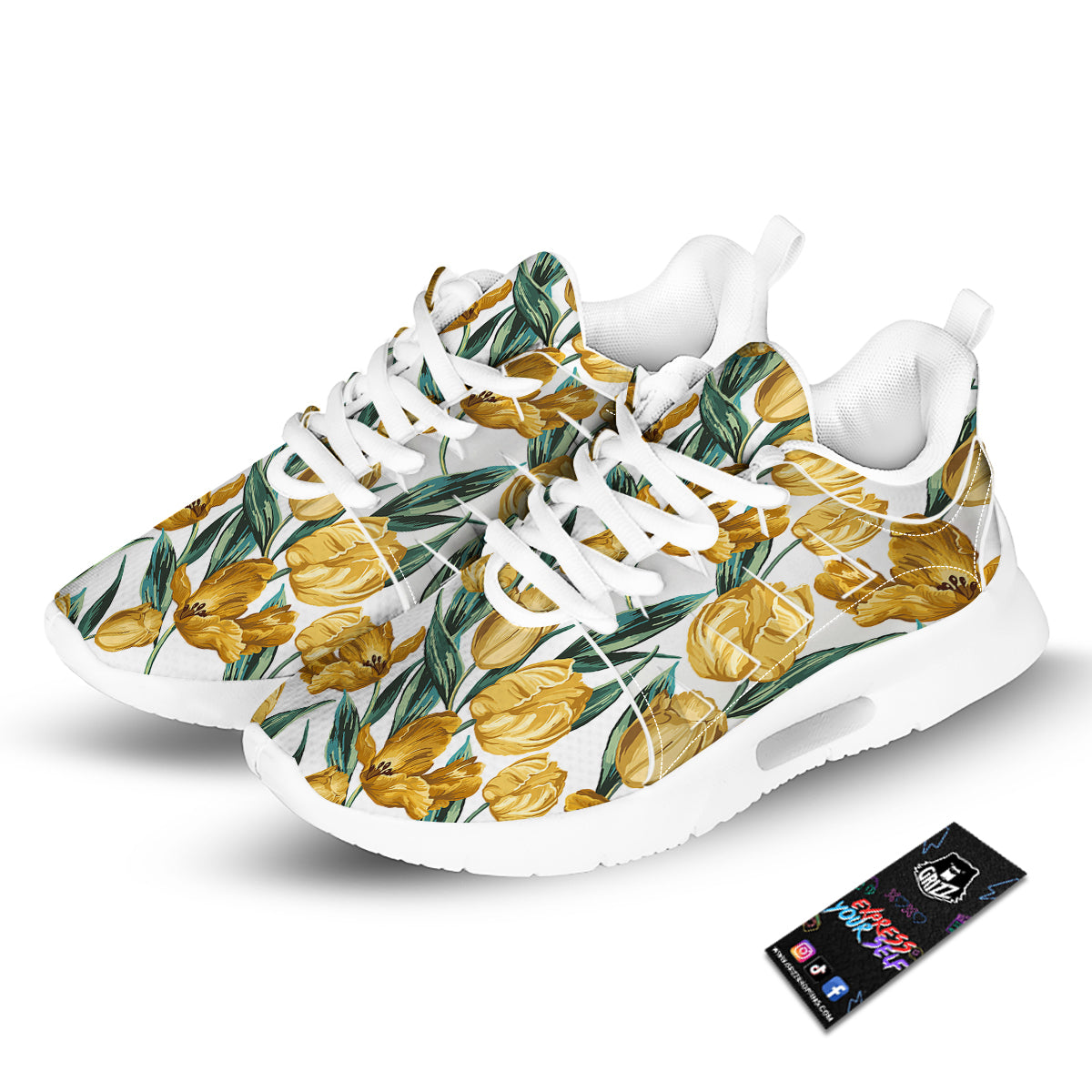 Floral Tulip Yellow Print Pattern Tennis Shoes-grizzshop