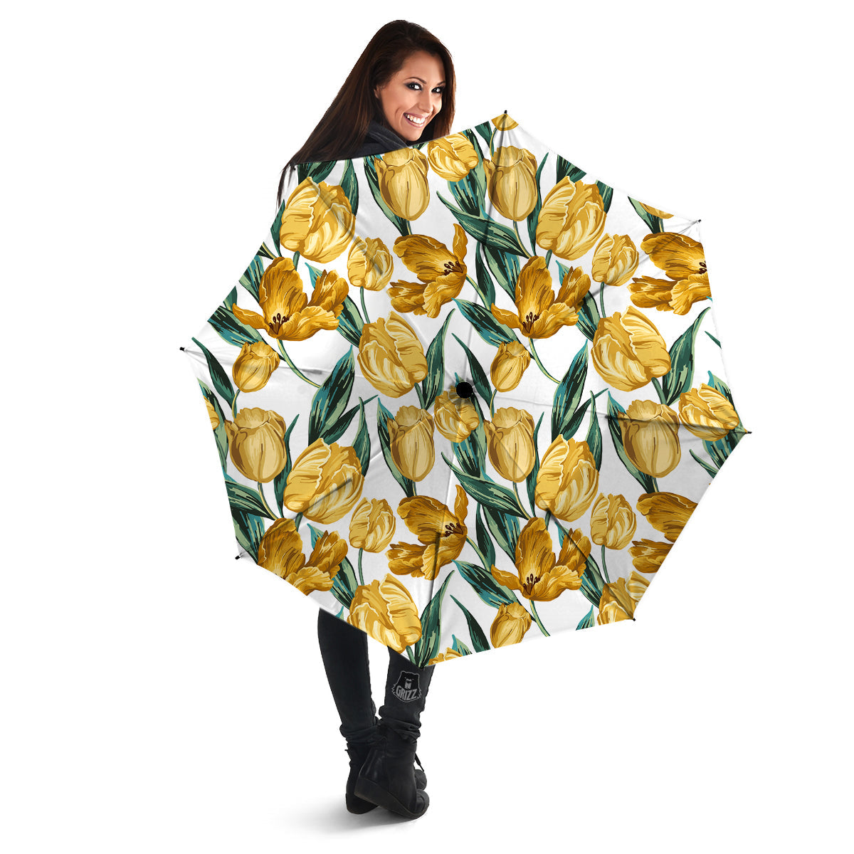 Floral Tulip Yellow Print Pattern Umbrella-grizzshop