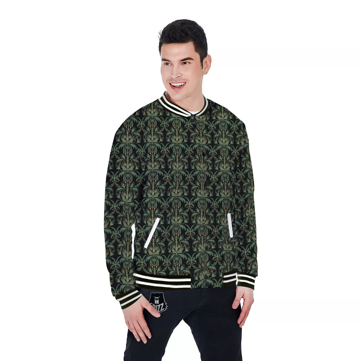 Floral Western Dark Print Pattern Baseball Jacket-grizzshop