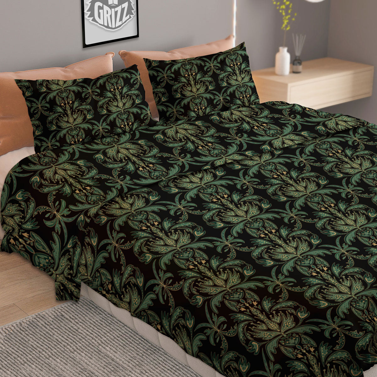Floral Western Dark Print Pattern Duvet Cover Bedding Set