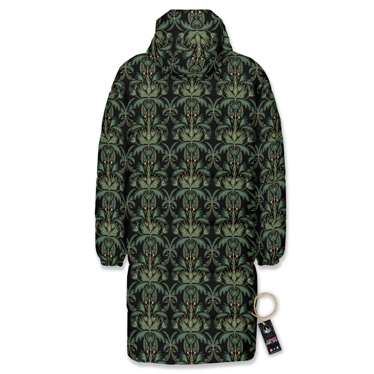 Floral Western Dark Print Pattern Long Down Jacket-grizzshop