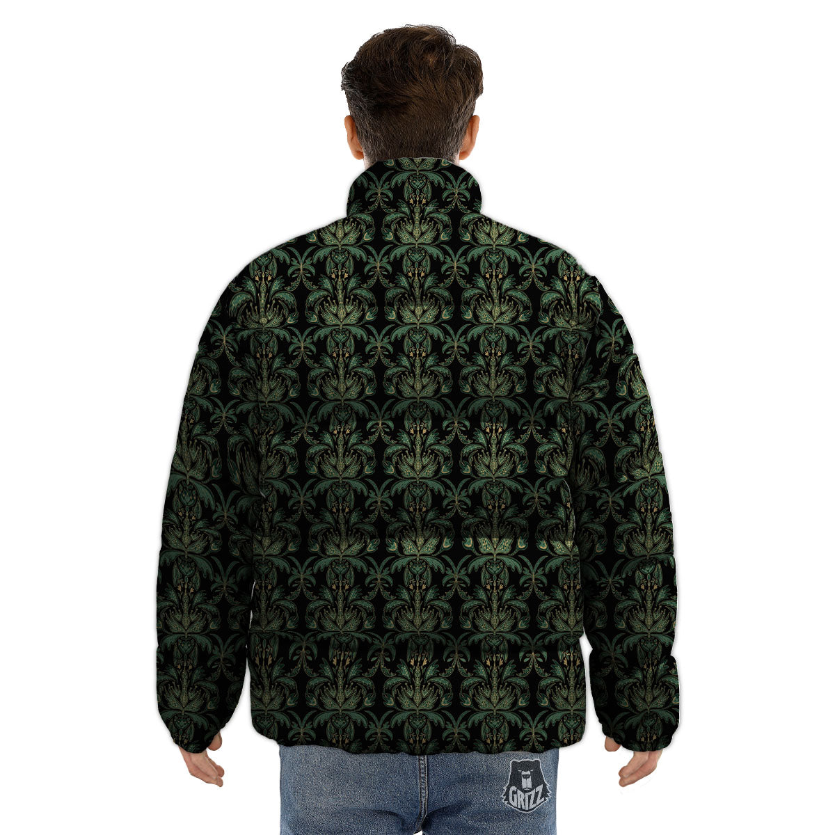 Floral Western Dark Print Pattern Puffer Jacket-grizzshop