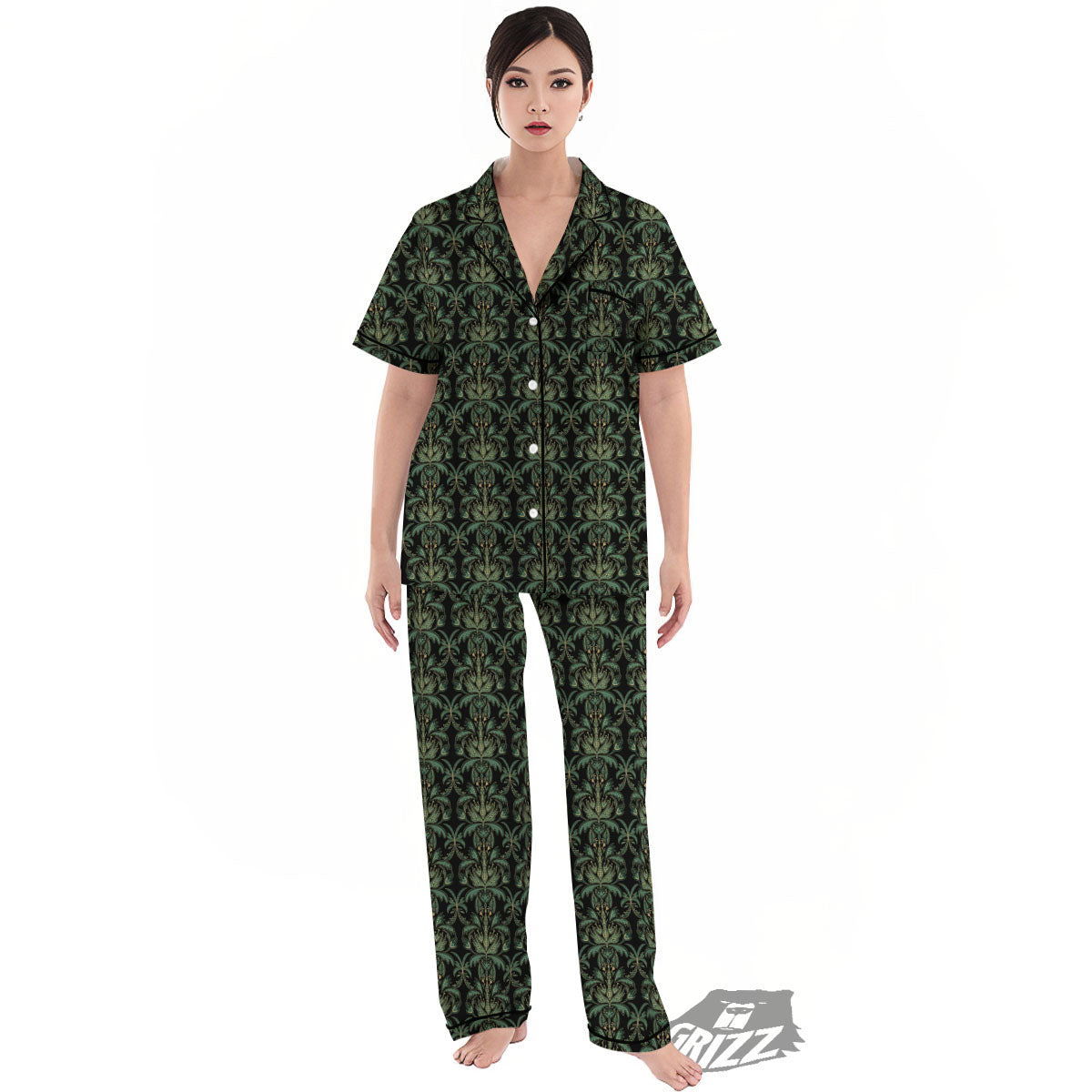Floral Western Dark Print Pattern Women's Pajamas Set-grizzshop