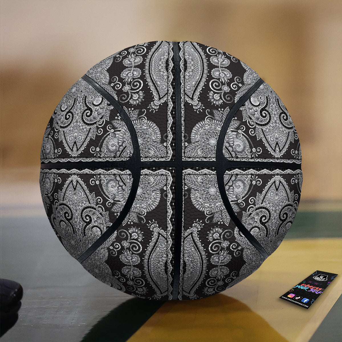 Floral Western Grey And White Print Pattern Basketball