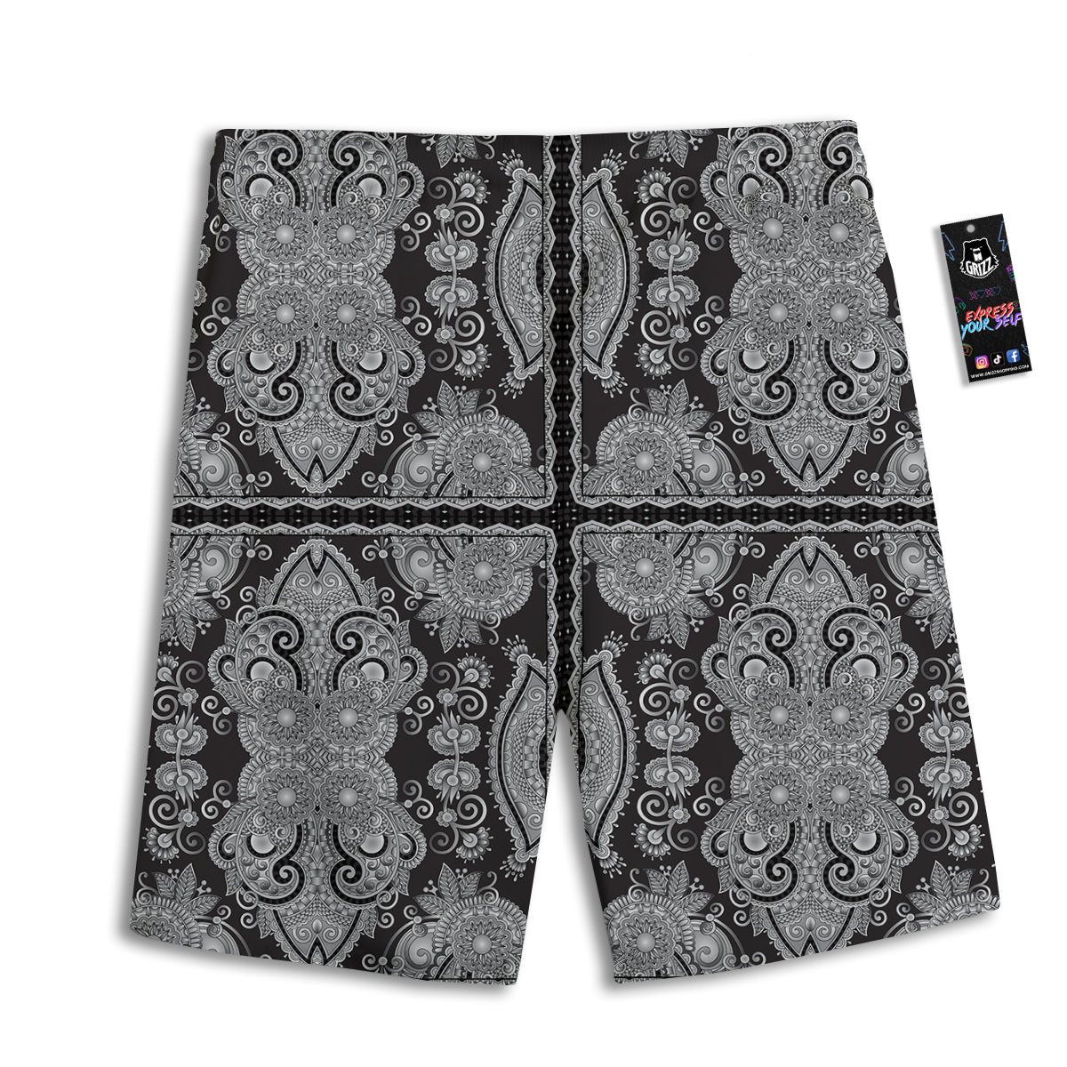 Floral Western Grey And White Print Pattern Men's Athletic Shorts