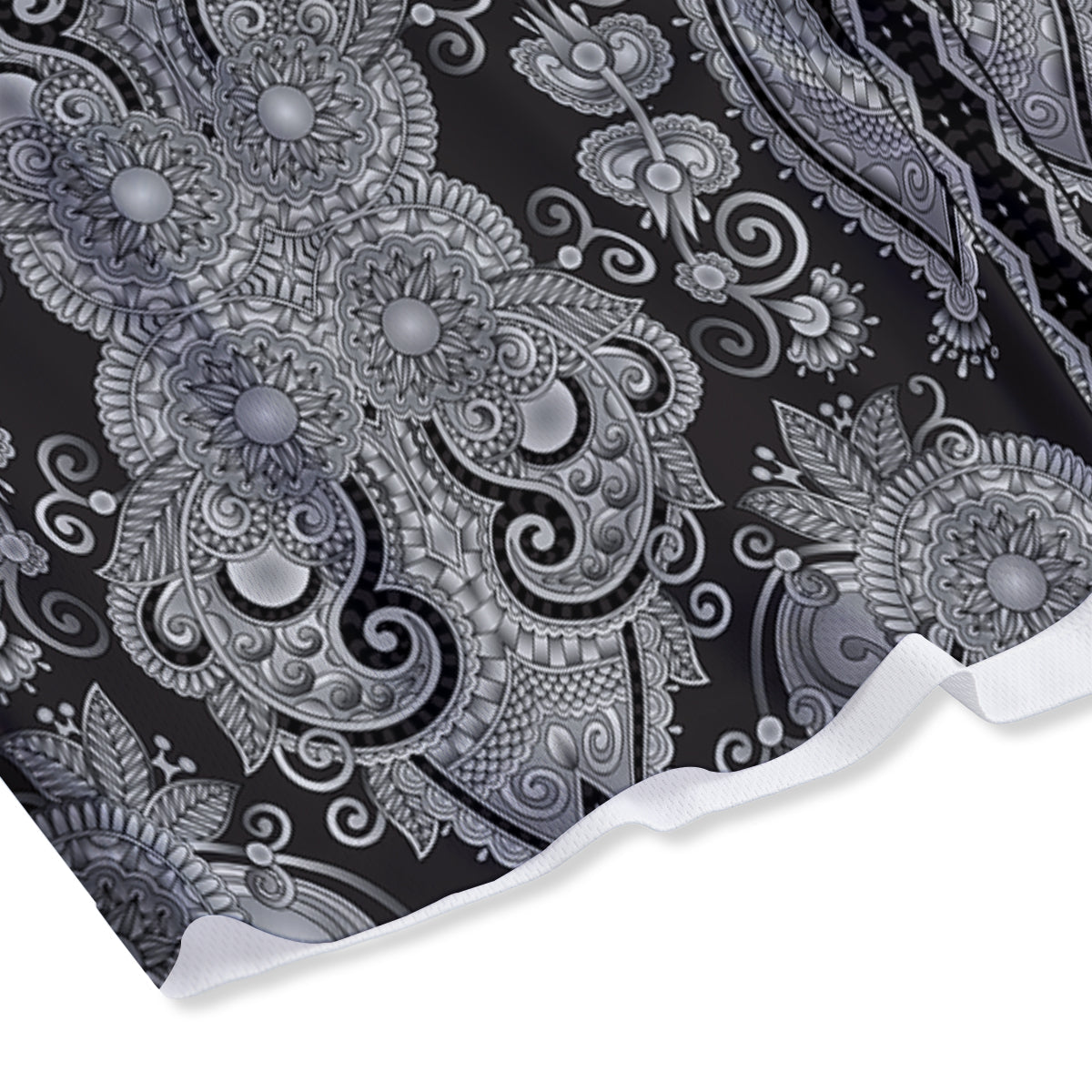 Floral Western Grey And White Print Pattern Mesh Shorts