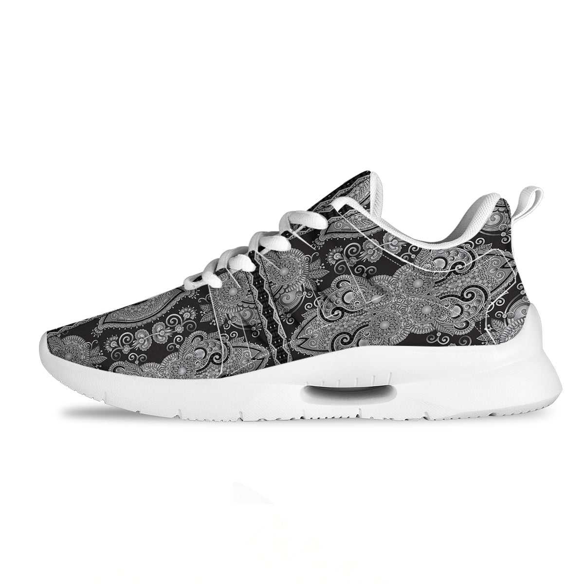 Floral Western Grey And White Print Pattern Tennis Shoes-grizzshop