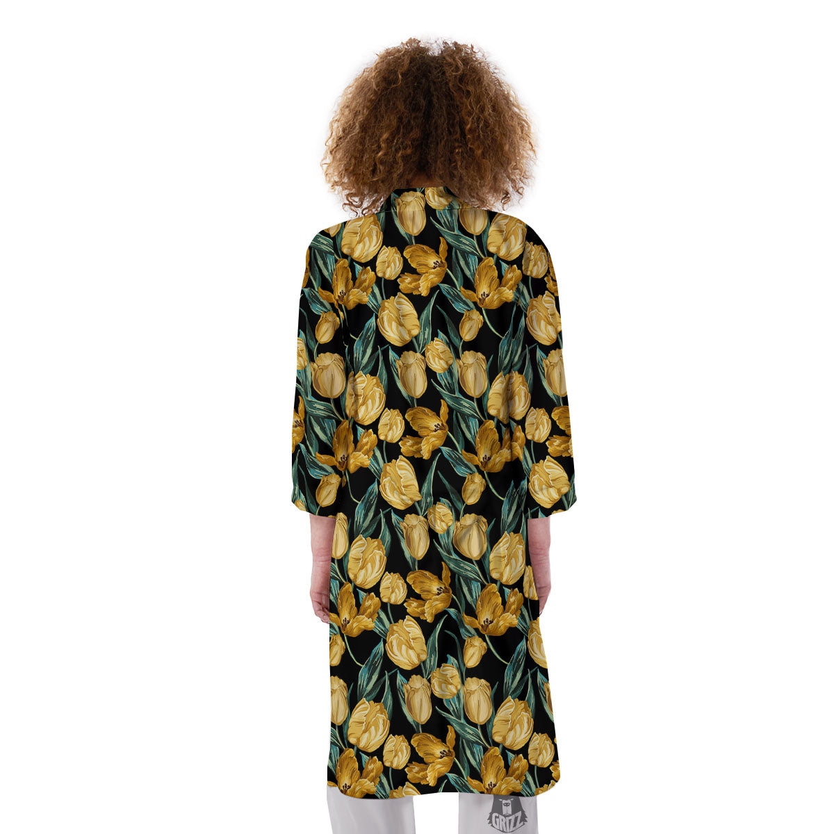 Floral Yellow And Gold Print Kimono-grizzshop