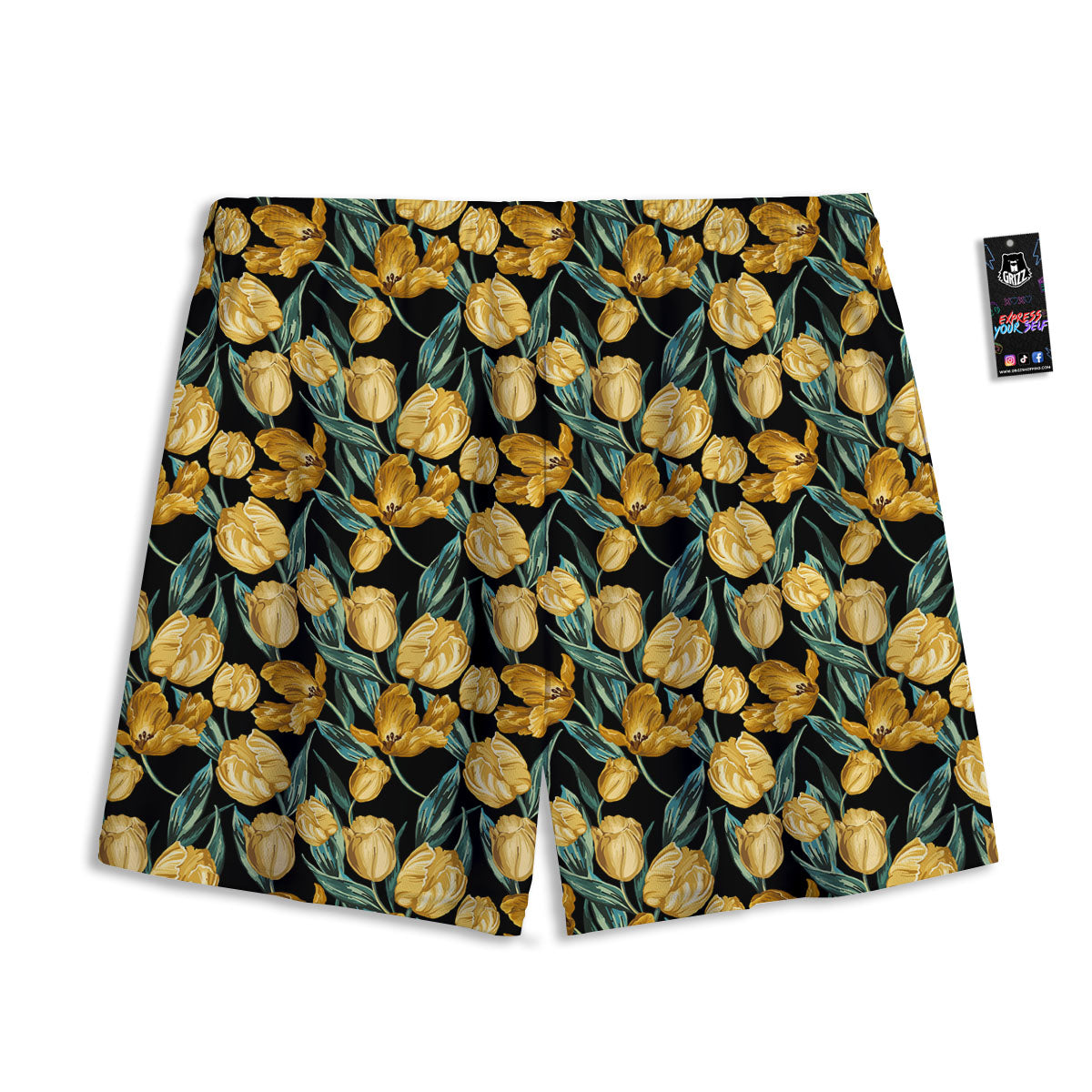 Floral Yellow And Gold Print Mesh Shorts