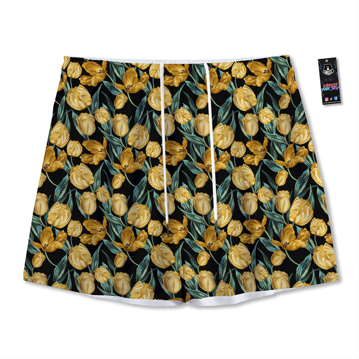 Floral Yellow And Gold Print Mesh Shorts