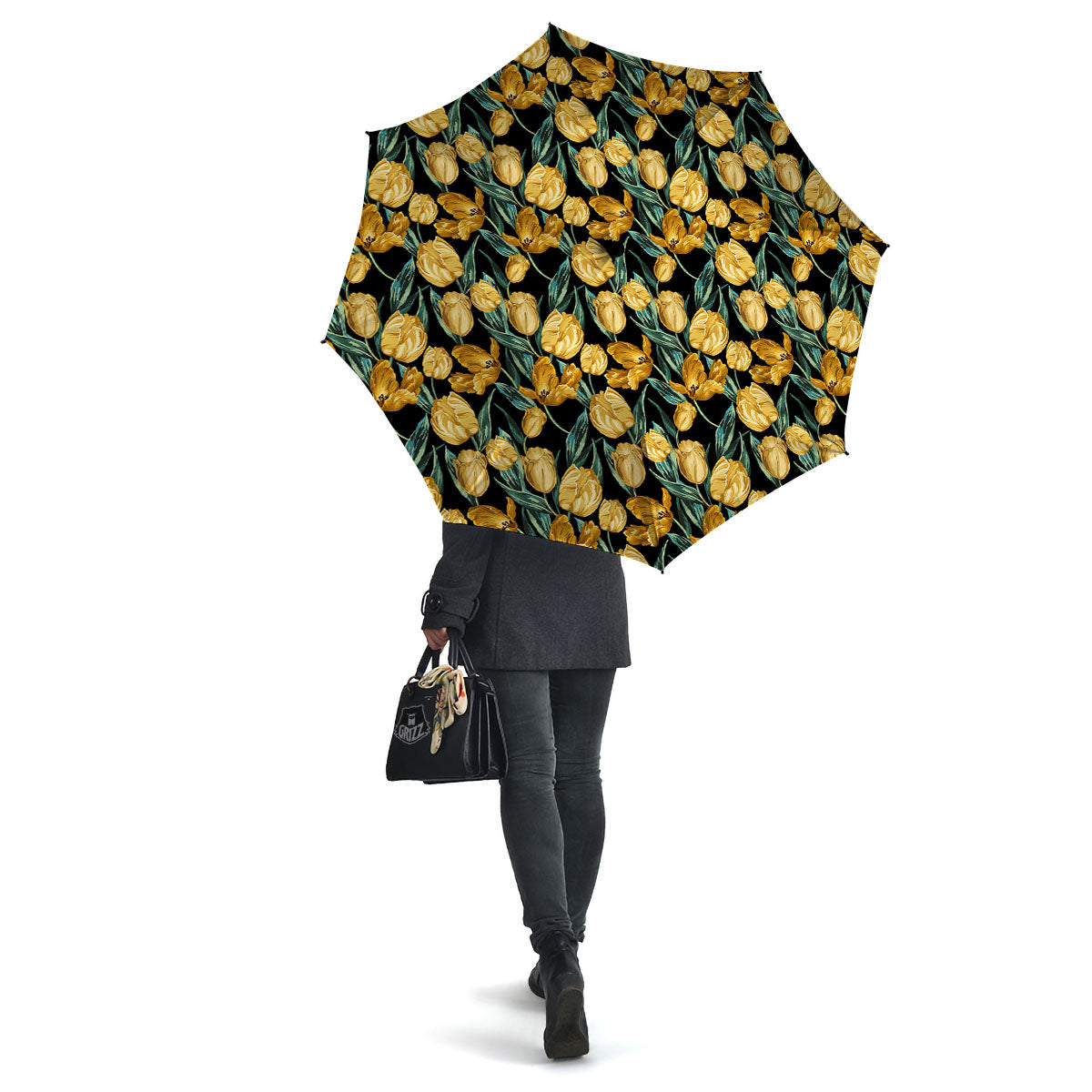 Floral Yellow And Gold Print Umbrella-grizzshop