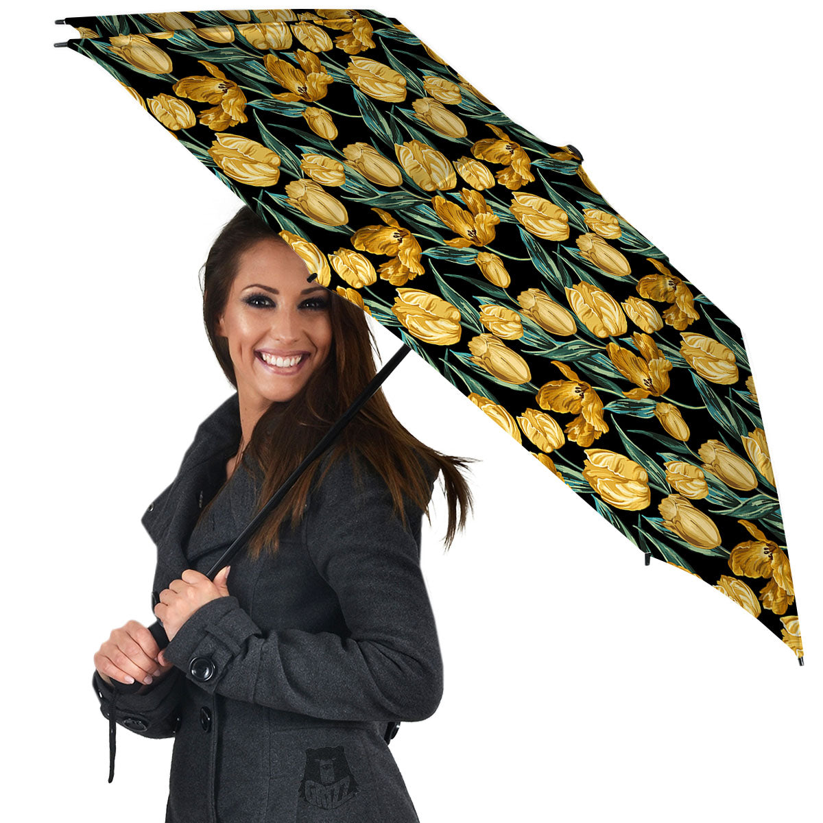 Floral Yellow And Gold Print Umbrella-grizzshop