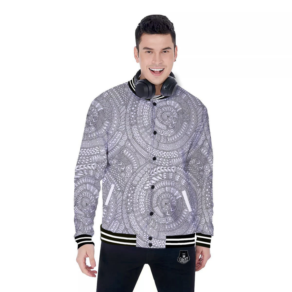 Floral Zentangle Print Pattern Baseball Jacket-grizzshop