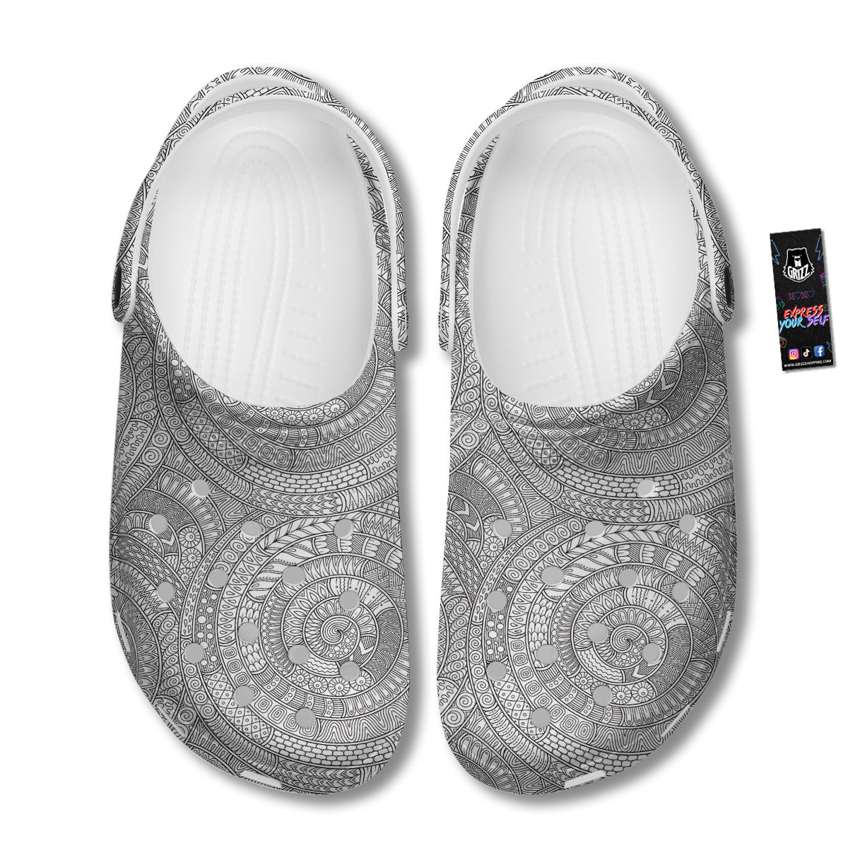 Floral Zentangle Print Pattern Clog-grizzshop