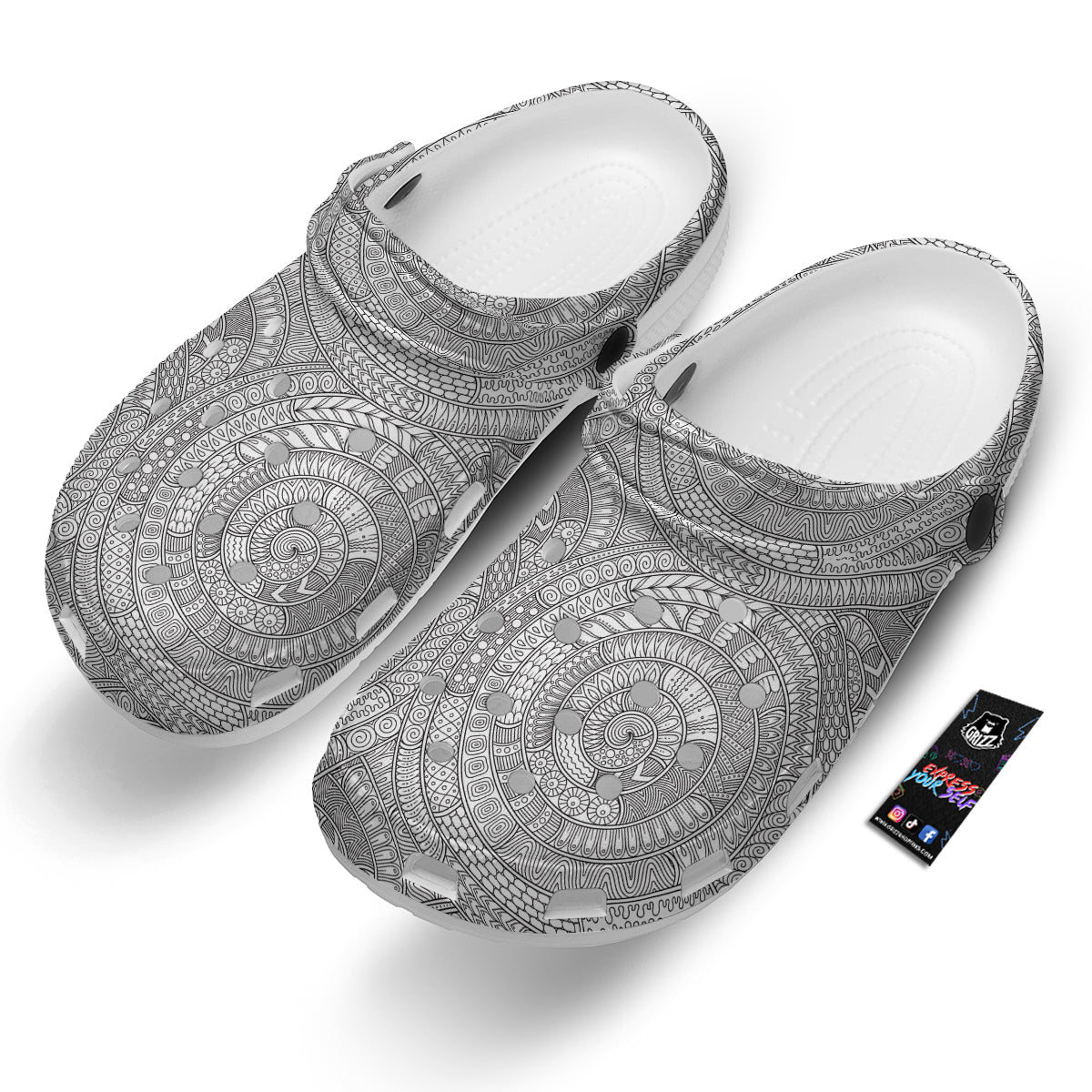 Floral Zentangle Print Pattern Clog-grizzshop