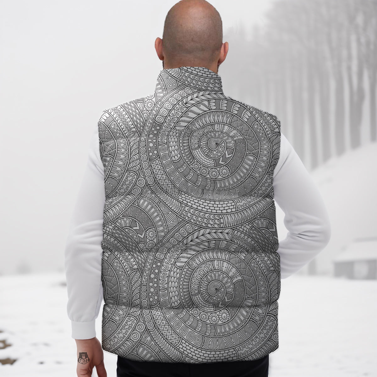 Floral Zentangle Print Pattern Down Vest-grizzshop