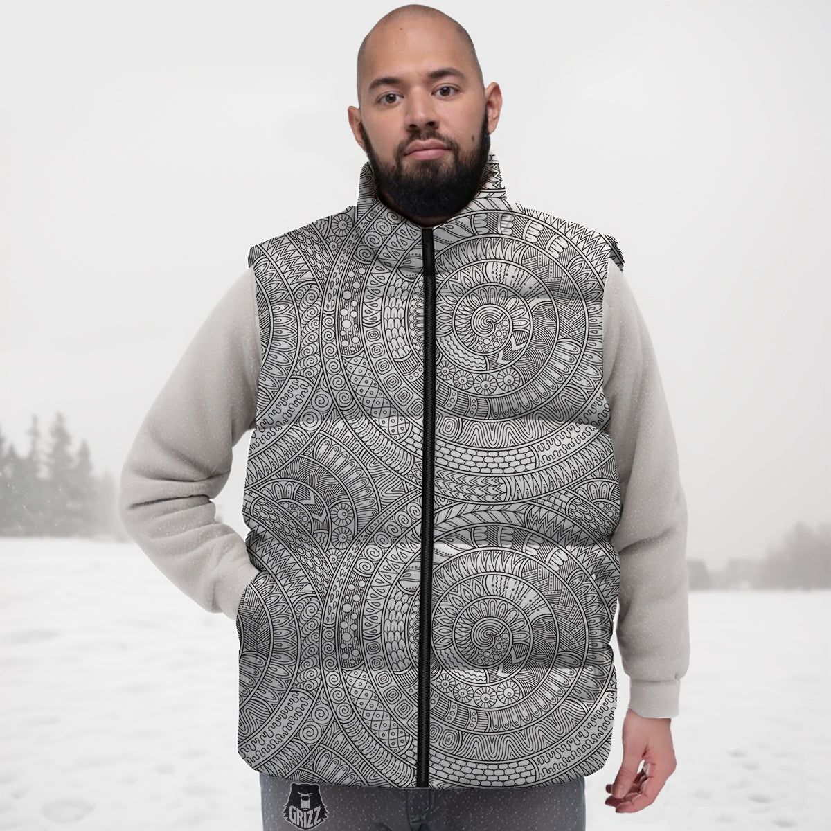 Floral Zentangle Print Pattern Down Vest-grizzshop