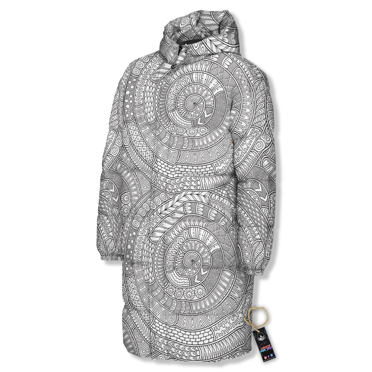 Floral Zentangle Print Pattern Long Down Jacket-grizzshop