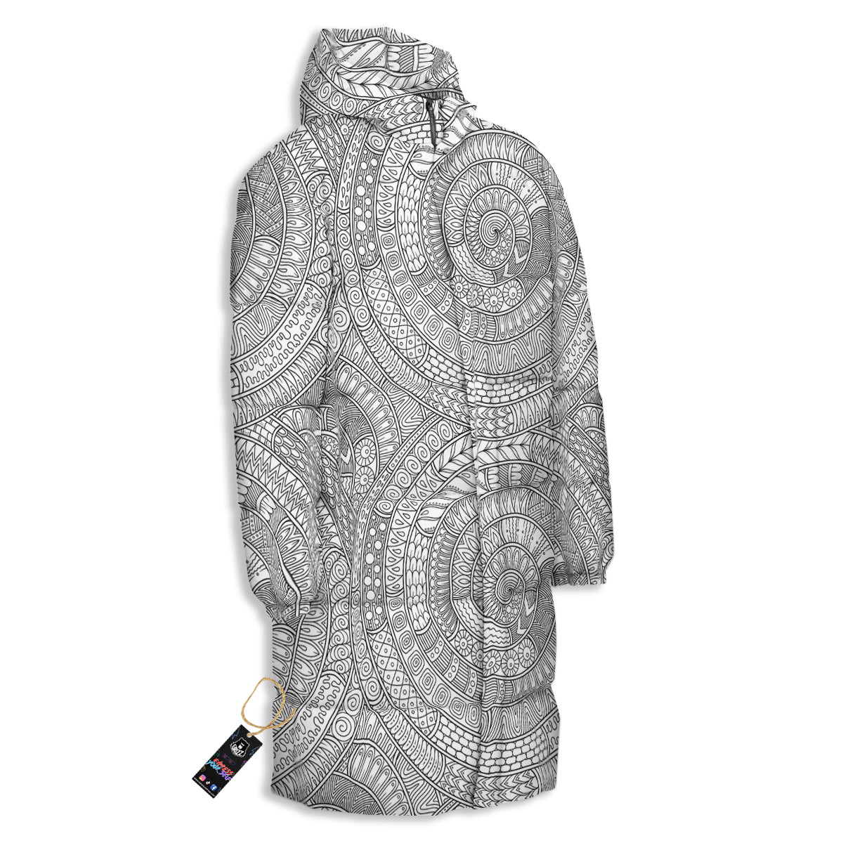 Floral Zentangle Print Pattern Long Down Jacket-grizzshop