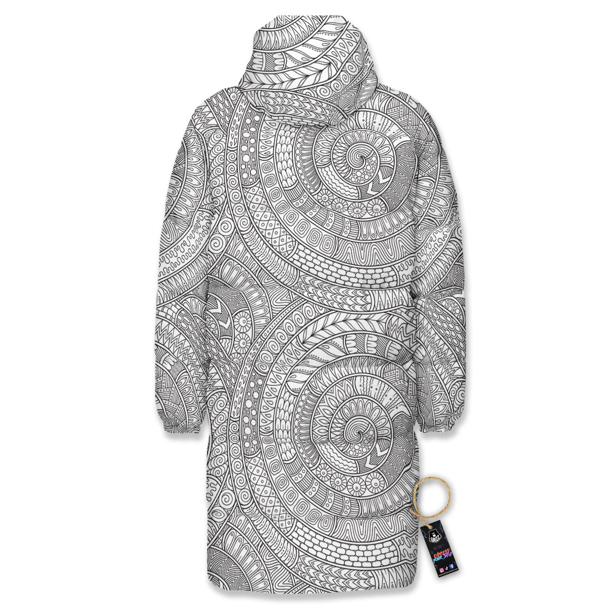 Floral Zentangle Print Pattern Long Down Jacket-grizzshop