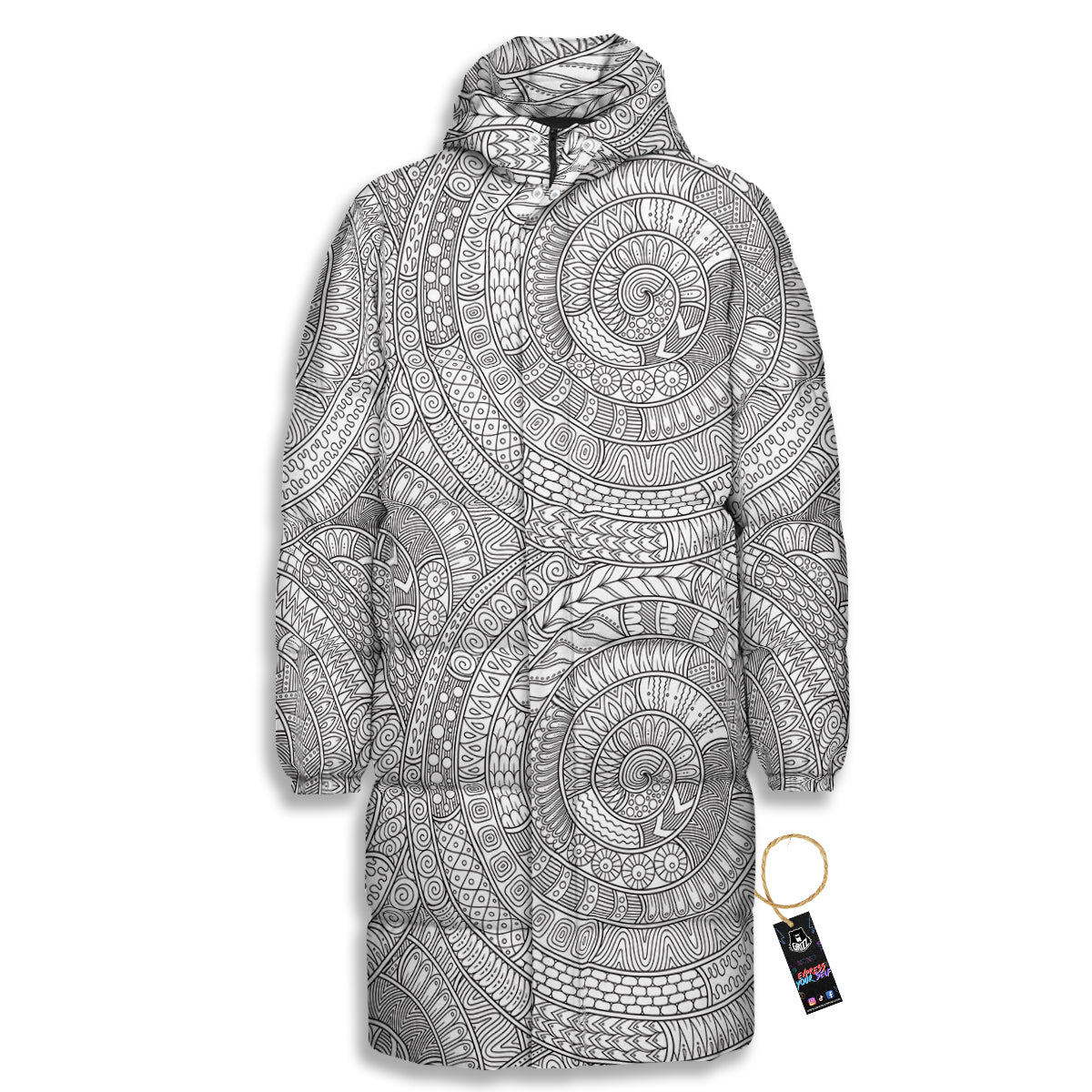 Floral Zentangle Print Pattern Long Down Jacket-grizzshop